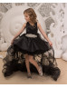 Black Satin Tulle High-low Flower Girl Dress With Beaded Sash